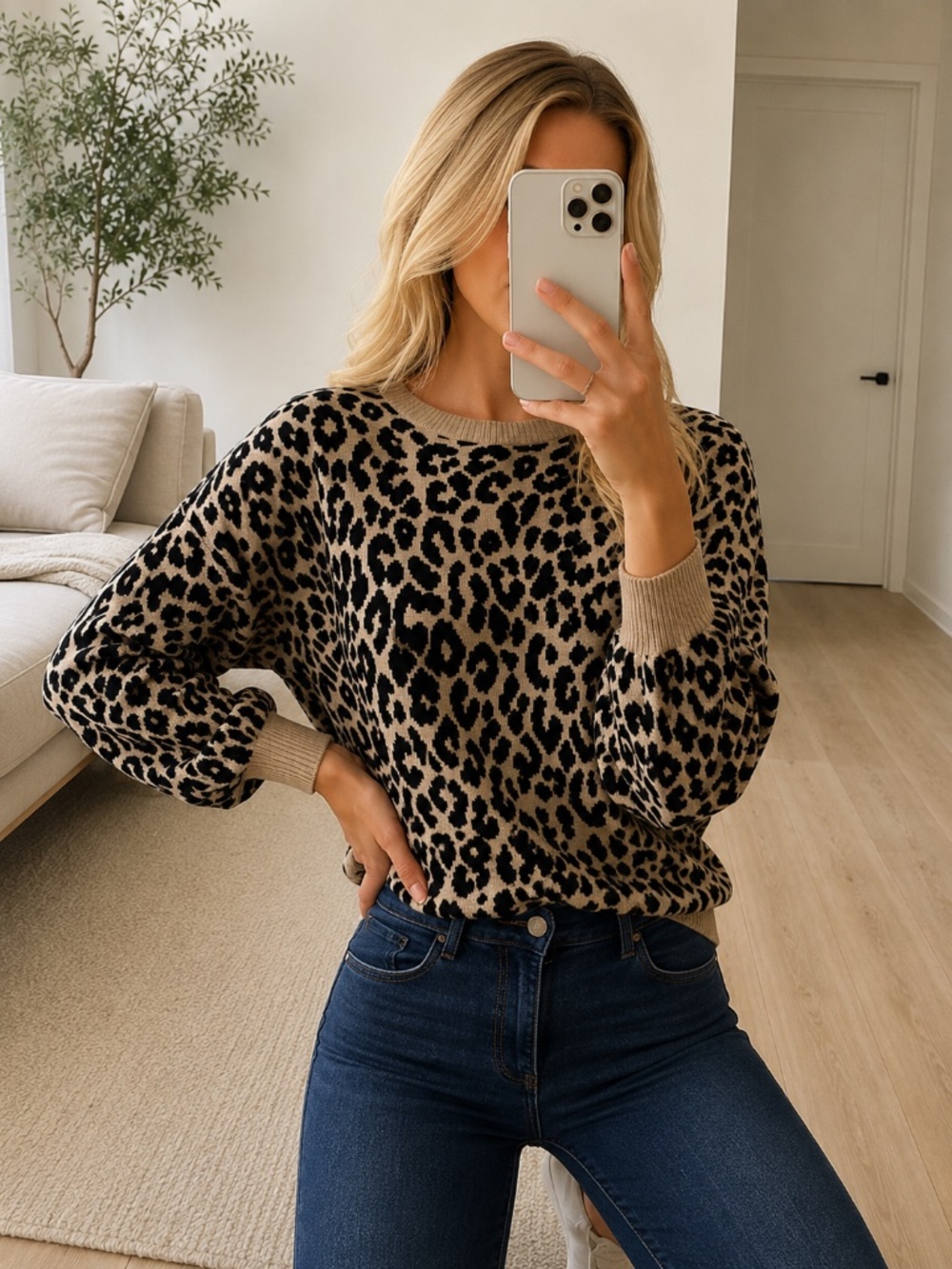 Jessica Simpson Leopard Print Fuzzy Sweater XS